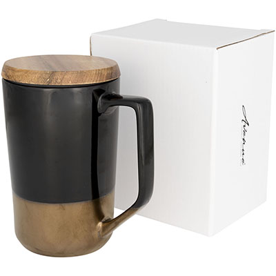 Tasse en céramique pour café et thé Tahoe avec couvercle en bois 470ml
