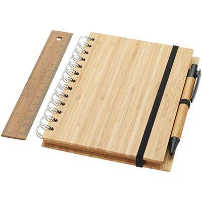 Set bloc-notes format B6 en bambou avec stylo et règle Franklin